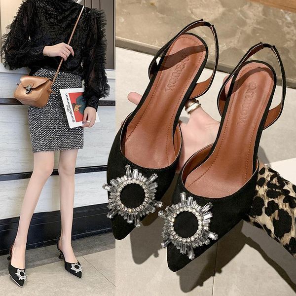 dress shoes crystal thin high heels sandals elastic band pointed toe fashion ladies woman shallow solid flock non-slip sandalias, Black
dress shoes crystal thin high heels sandals elastic band pointed toe fashion ladies woman shallow solid flock non-slip sandalias, Black