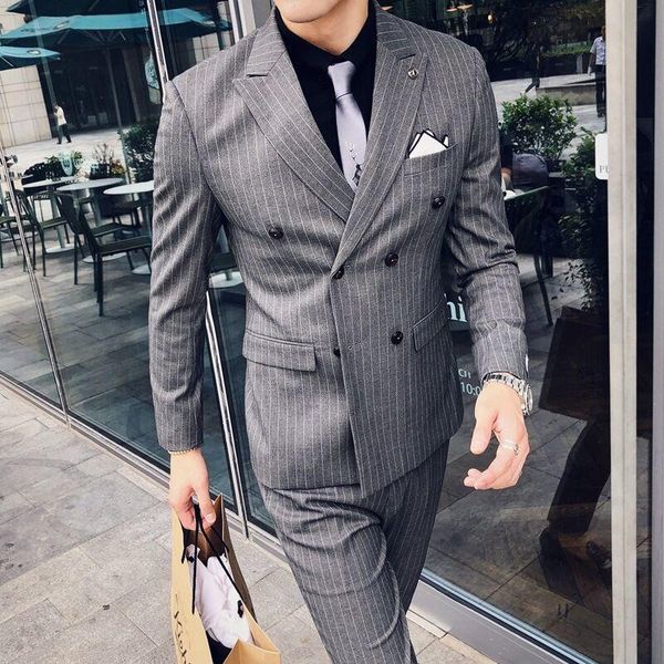 men's suits & blazers double grey stripe breasted men costume homme fashion slim fit prom wedding groom wear terno masculino blazer+pan, White;black
men's suits & blazers double grey stripe breasted men costume homme fashion slim fit prom wedding groom wear terno masculino blazer+pan, White;black