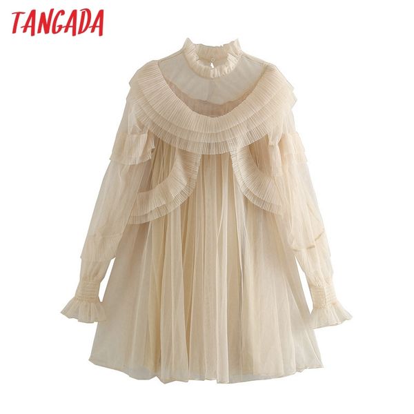 women ruffles mesh beige party vintage long sleeve females year dress 3h35 210416, Black;gray
women ruffles mesh beige party vintage long sleeve females year dress 3h35 210416, Black;gray