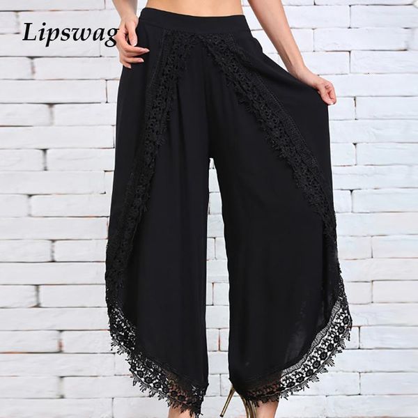 capris elegant solid wide leg pants spring lace embroidery patchwork women trousers female casual loose tassel joggers streetwear women', Black;white
capris elegant solid wide leg pants spring lace embroidery patchwork women trousers female casual loose tassel joggers streetwear women', Black;white