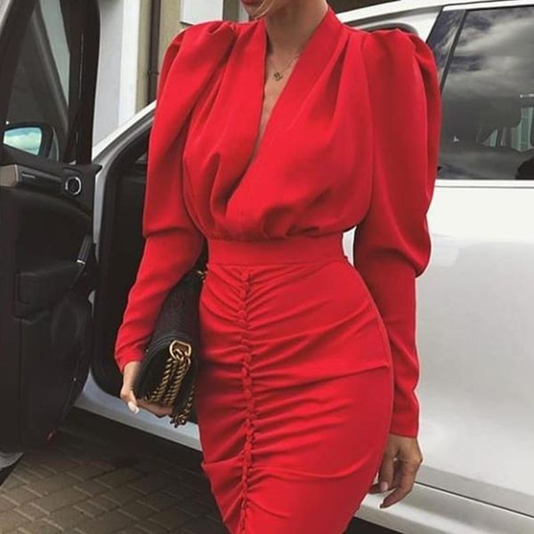 casual dresses women leg-of-mutton sleeve plunge party dress long v neck ruched bodycon vestidos, Black;gray
casual dresses women leg-of-mutton sleeve plunge party dress long v neck ruched bodycon vestidos, Black;gray