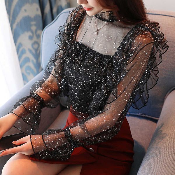 women blouses glitter sheer mesh long-sleeve casual perspective hollow out tee shine basic chiffon shirt 210601, White
women blouses glitter sheer mesh long-sleeve casual perspective hollow out tee shine basic chiffon shirt 210601, White