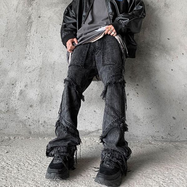 men's jeans hip hop vintage men fringed mid-rise straight-leg flared pants distressed black casual baggy trousers streetwear autumn, Blue
men's jeans hip hop vintage men fringed mid-rise straight-leg flared pants distressed black casual baggy trousers streetwear autumn, Blue