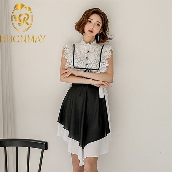 women summer work wear 2 pieces set sleeveless lace crop + lace-up irregular tulle skirt casual occupation sets 210506, White
women summer work wear 2 pieces set sleeveless lace crop + lace-up irregular tulle skirt casual occupation sets 210506, White