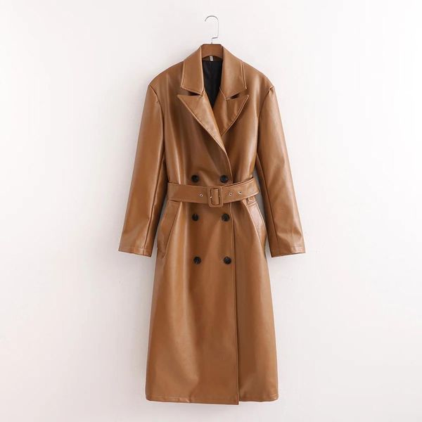 leather women jackets pu faux leather belt double breasted sleeves casual fashion long woman coats, Black
leather women jackets pu faux leather belt double breasted sleeves casual fashion long woman coats, Black