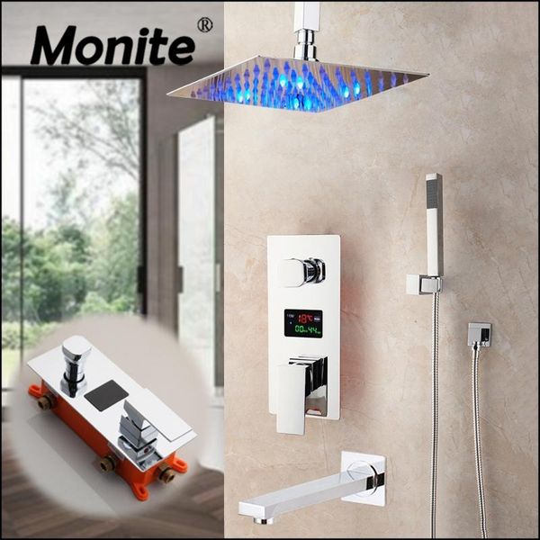 monite chrome polished bathroom shower faucet ceiling mounted rainfall head 2 & 3 funcs digital display mixer set sets
monite chrome polished bathroom shower faucet ceiling mounted rainfall head 2 & 3 funcs digital display mixer set sets