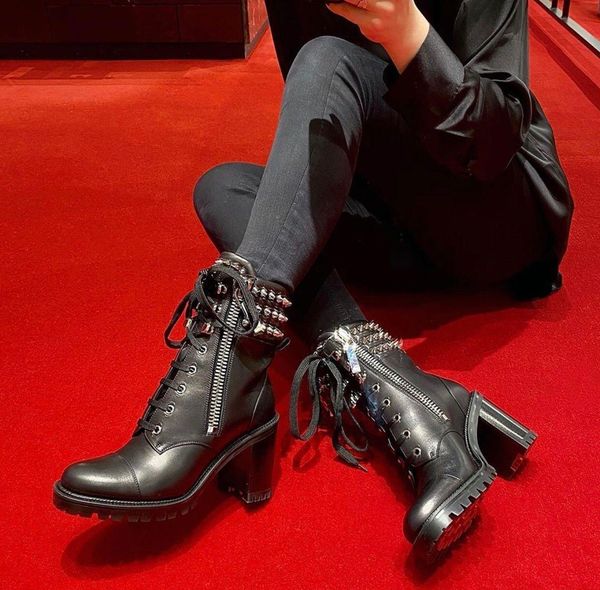 luxury famous winter spikes red bottoms ankle boots women's motorcycle booties lug sole booty elegant leather bootie lady high heels, Black
luxury famous winter spikes red bottoms ankle boots women's motorcycle booties lug sole booty elegant leather bootie lady high heels, Black