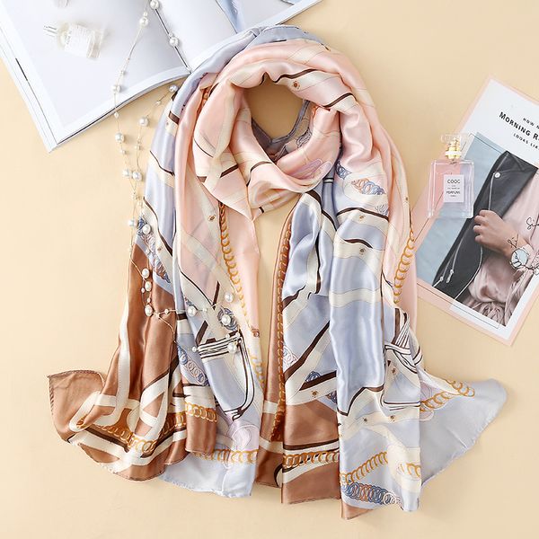 hangzhou shawl scarf women's imitation silk versatile style spring summer autumn beach towel fashion chain printing, Blue;gray
hangzhou shawl scarf women's imitation silk versatile style spring summer autumn beach towel fashion chain printing, Blue;gray