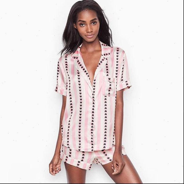 short pajamas heart pink cute womens sleepwears satin silk lounge wear pjs two piece pants night suit home clothes, Black;red
short pajamas heart pink cute womens sleepwears satin silk lounge wear pjs two piece pants night suit home clothes, Black;red