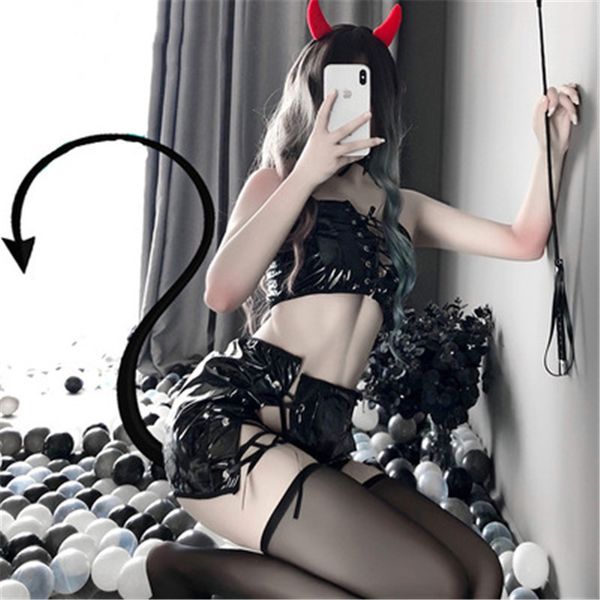 lingerie cosplay little devil costumes black leather sleeveless bandage with adorable bat wings erotic and cute uniform, Black;white
lingerie cosplay little devil costumes black leather sleeveless bandage with adorable bat wings erotic and cute uniform, Black;white
