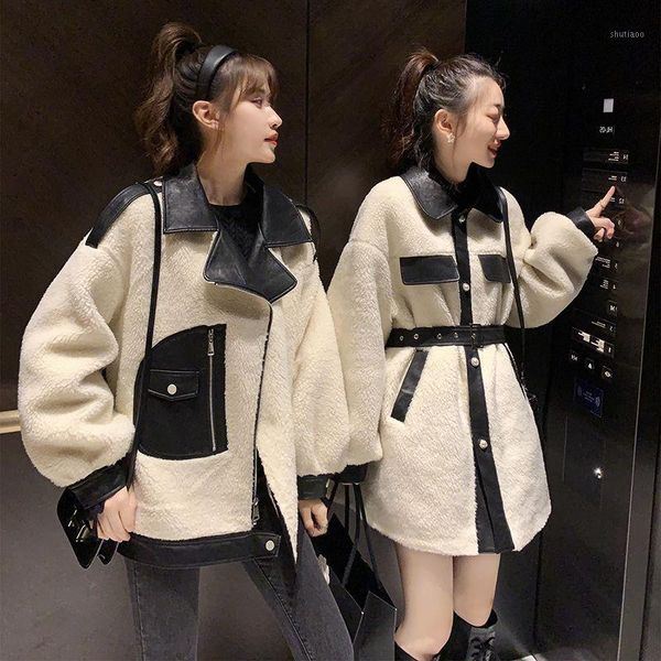 women's wool & blends hstar 2021 women lambwool shirling furry coat female winter korean style stitching loose thick temperament jacket, Black
women's wool & blends hstar 2021 women lambwool shirling furry coat female winter korean style stitching loose thick temperament jacket, Black