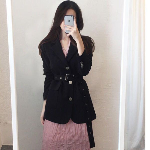 pink button design spring casual coat casaco feminino outwear slim waist cool black blazer for women women's suits & blazers, White;black
pink button design spring casual coat casaco feminino outwear slim waist cool black blazer for women women's suits & blazers, White;black