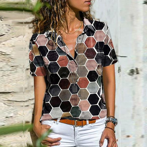 women's blouses & shirts summer style lapel single-breasted geometric print short-sleeved shirt casual loose pocket t-shirt for ladies, White
women's blouses & shirts summer style lapel single-breasted geometric print short-sleeved shirt casual loose pocket t-shirt for ladies, White