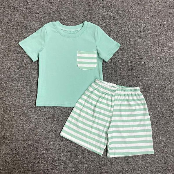 clothing sets summer clothes green short sleeve and striped shorts jacket pocket boys, White 
clothing sets summer clothes green short sleeve and striped shorts jacket pocket boys, White