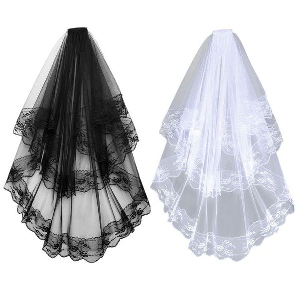 bridal veils 2 tier women girls halloween cosplay wedding veil scalloped floral lace trim double layer tulle mesh party costume with, Black
bridal veils 2 tier women girls halloween cosplay wedding veil scalloped floral lace trim double layer tulle mesh party costume with, Black