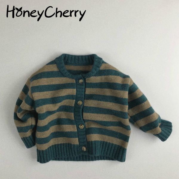 autumn and winter toddler sweater children's pullover single-breasted blue round neck striped cotton cardigan 210515
autumn and winter toddler sweater children's pullover single-breasted blue round neck striped cotton cardigan 210515
