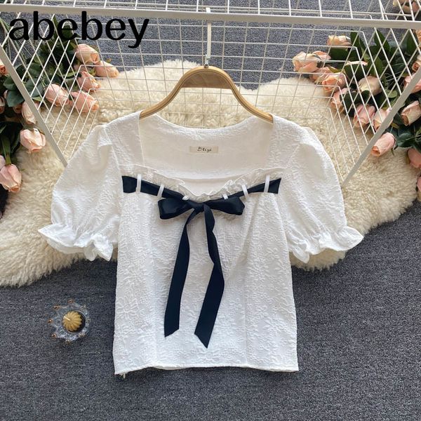 women bohemian solid blouse korean style sweet square collar short bow streetwear blouses 210512, White
women bohemian solid blouse korean style sweet square collar short bow streetwear blouses 210512, White