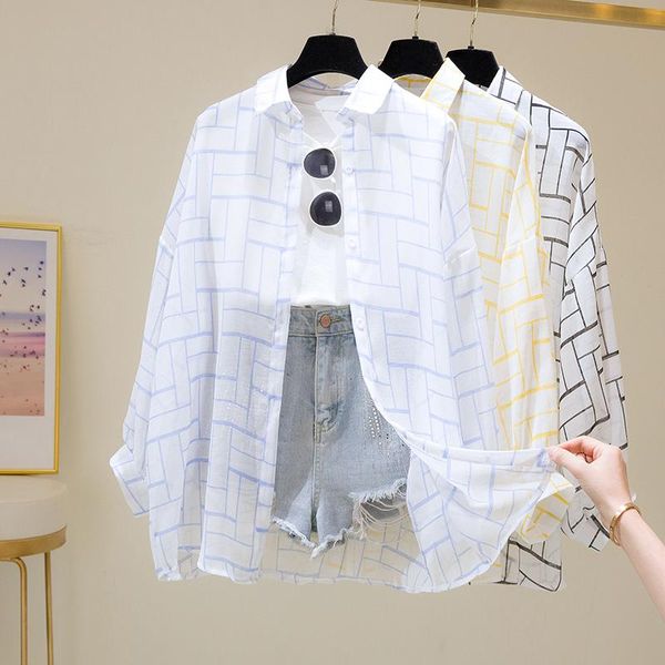 women's blouses & shirts sun protection clothing women shawl summer loose check chiffon shirt long-sleeved breathable cardigan thin coa, White
women's blouses & shirts sun protection clothing women shawl summer loose check chiffon shirt long-sleeved breathable cardigan thin coa, White