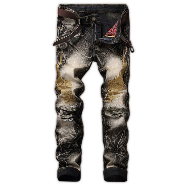 men's jeans 2 hole retro pants straight slim wings embroidered skinny with kg-177, Blue
men's jeans 2 hole retro pants straight slim wings embroidered skinny with kg-177, Blue
