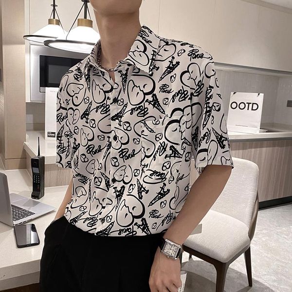men's casual shirts sandy beach short sleeve men 2021 summer fun print loose shirt vintage social nightclub party male clothing, White;black
men's casual shirts sandy beach short sleeve men 2021 summer fun print loose shirt vintage social nightclub party male clothing, White;black