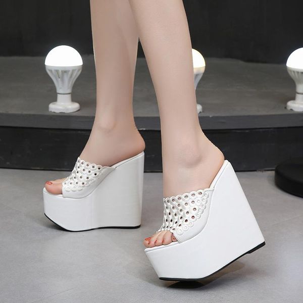 super high heel women's slippers europe and america nightclub wedges muffin thick sandals, Black
super high heel women's slippers europe and america nightclub wedges muffin thick sandals, Black