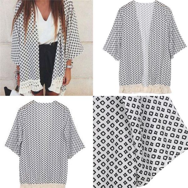 women shirts fashion ladies blouse 3 4 sleeve cover ups geometry printed summer chiffon shawl kimono plaid cardigan, White
women shirts fashion ladies blouse 3 4 sleeve cover ups geometry printed summer chiffon shawl kimono plaid cardigan, White