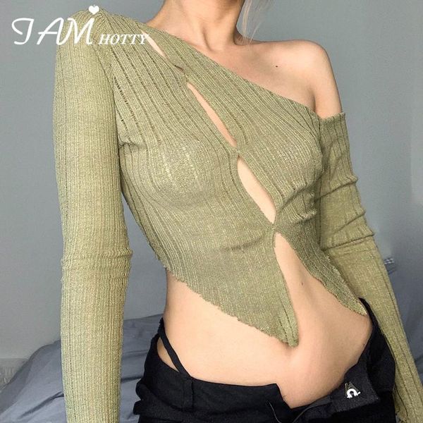women's t-shirt solid thin knitted hollow out cropped women skew neck long sleeve casual basic pullovers spring fall iamty, White
women's t-shirt solid thin knitted hollow out cropped women skew neck long sleeve casual basic pullovers spring fall iamty, White