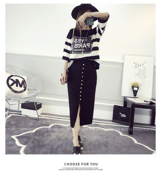 two piece dress women's casual striped fabric suit, 2-piece set, composed of sweater and tight skirt, autumn, novel, White
two piece dress women's casual striped fabric suit, 2-piece set, composed of sweater and tight skirt, autumn, novel, White