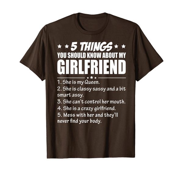 5 things you should know about my girlfriend girl t-shirt, White;black