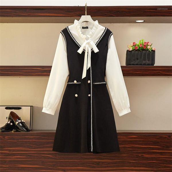 sweet fashion women black white patchwork knitted hit color dress autumn o neck bow pearl buttons plus size casual dresses, Black;gray
sweet fashion women black white patchwork knitted hit color dress autumn o neck bow pearl buttons plus size casual dresses, Black;gray