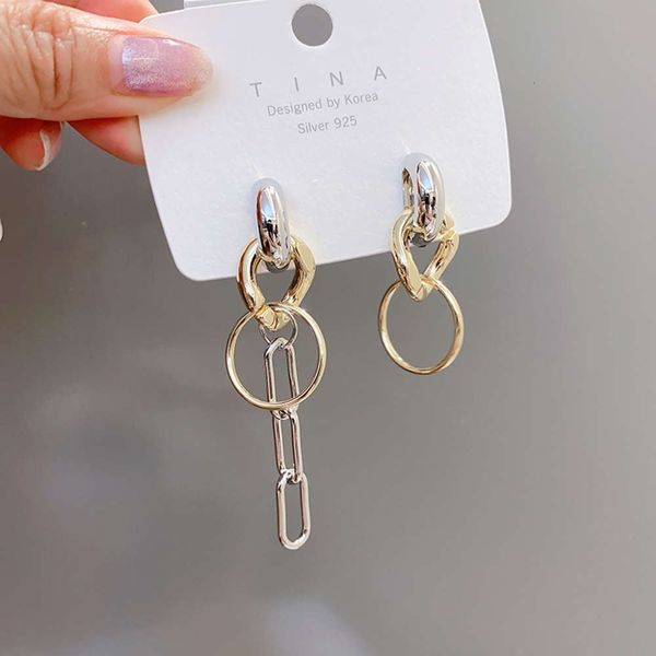 925 silver needle personalized earrings for women fashion simple ring chain asymmetric earrings wr, Black
925 silver needle personalized earrings for women fashion simple ring chain asymmetric earrings wr, Black