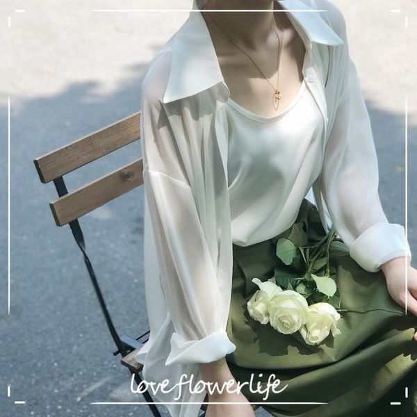 women's blouses & shirts cozok 2021 summer korean loose casual thin sunscreen shirt suspender vest two piece set 5682, White
women's blouses & shirts cozok 2021 summer korean loose casual thin sunscreen shirt suspender vest two piece set 5682, White