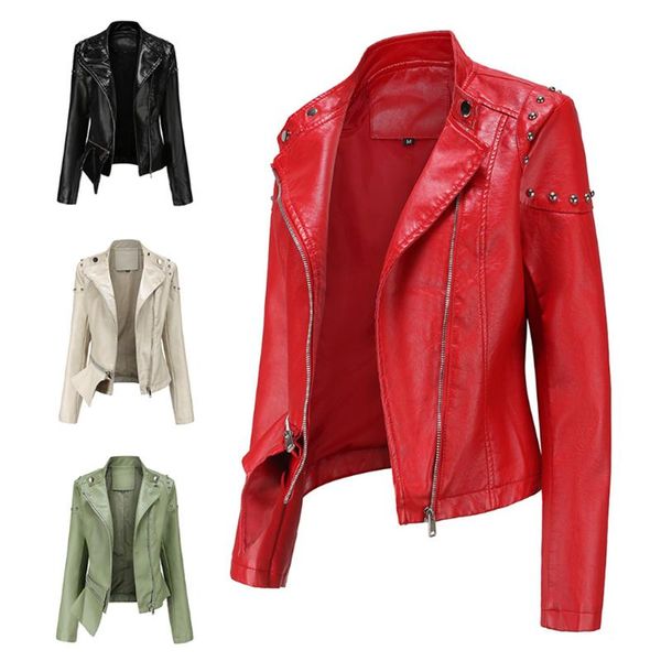 women's leather & faux jacket zipper female coat 2021 fashion clothes outerwear motorcycle riveting studded jackets moto women, Black
women's leather & faux jacket zipper female coat 2021 fashion clothes outerwear motorcycle riveting studded jackets moto women, Black