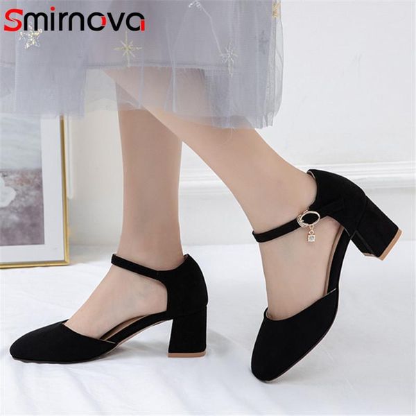 dress shoes smirnova 2021 big size 43 women pumps flock round toe buckle simple spring summer single square heel casual woman, Black 
dress shoes smirnova 2021 big size 43 women pumps flock round toe buckle simple spring summer single square heel casual woman, Black