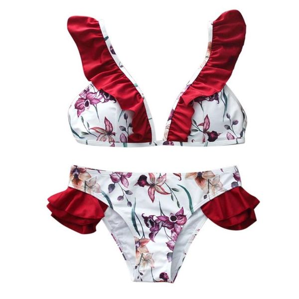 swimwear red ruffles flower printing bikini set push-up padded bra bathing suit female swimming women's, White;black
swimwear red ruffles flower printing bikini set push-up padded bra bathing suit female swimming women's, White;black