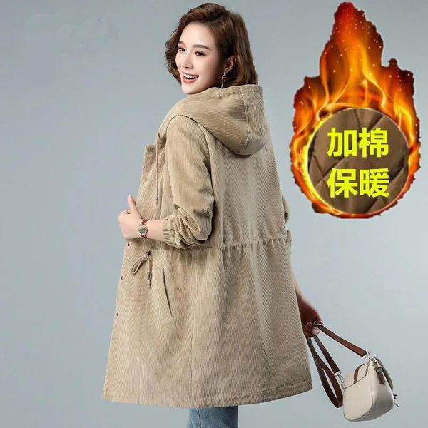 women's trench coats corduroy jacket women autumn winter coat 2021 spring middle-aged large size hooded mid-length windbreaker mom, Tan;black
women's trench coats corduroy jacket women autumn winter coat 2021 spring middle-aged large size hooded mid-length windbreaker mom, Tan;black