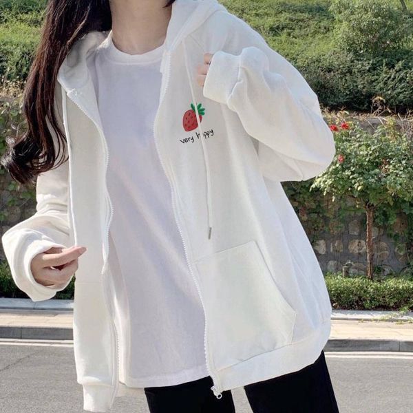 strawberry print zipper jacket women clothes for teens white long-sleeved hooded sweatshirts coat loose korean sports women's jackets, Black;brown
strawberry print zipper jacket women clothes for teens white long-sleeved hooded sweatshirts coat loose korean sports women's jackets, Black;brown
