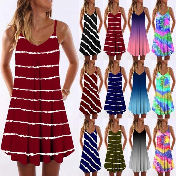summer women knee length dress female casual striped color swirl loose print suspender sling beach vestidos dresses, Black;gray
summer women knee length dress female casual striped color swirl loose print suspender sling beach vestidos dresses, Black;gray
