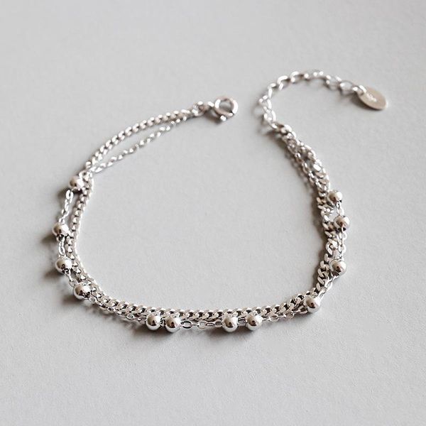 link, chain real 925 sterling silver double chains bead bracelet women bijoux femme armband, simple bangles bracelets pulseras mujer jewelry, Black
link, chain real 925 sterling silver double chains bead bracelet women bijoux femme armband, simple bangles bracelets pulseras mujer jewelry, Black