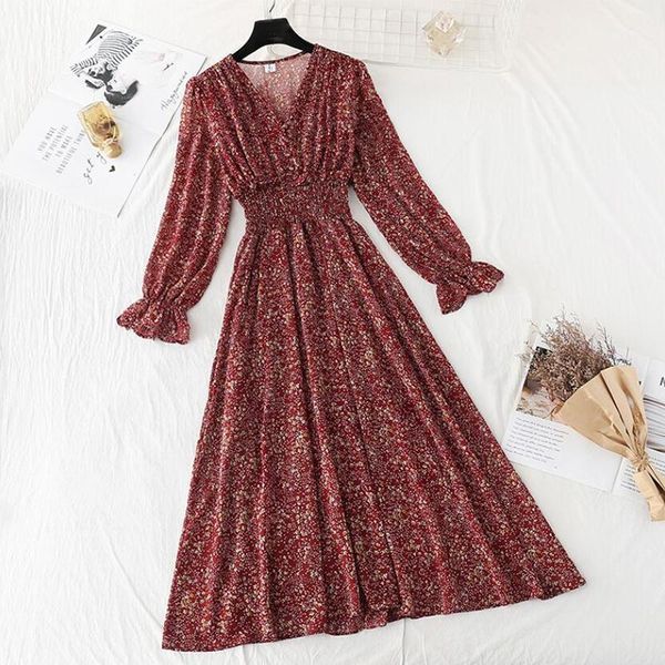 casual dresses 2021 spring summer women chiffon long sleeve elastic waist floral print party dress button ruffles midi vestido, Black;gray
casual dresses 2021 spring summer women chiffon long sleeve elastic waist floral print party dress button ruffles midi vestido, Black;gray