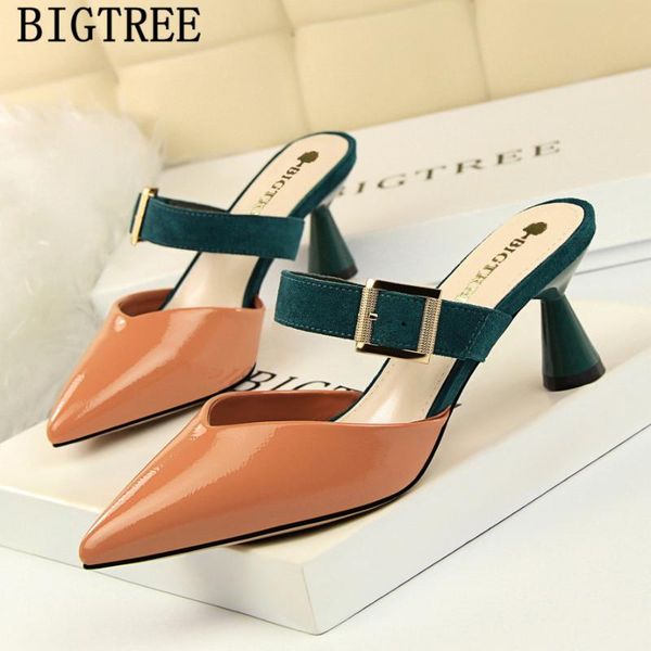 leather sandals women bigtree shoes wedding high heels mules pointed toe ayakkabi, Black
leather sandals women bigtree shoes wedding high heels mules pointed toe ayakkabi, Black