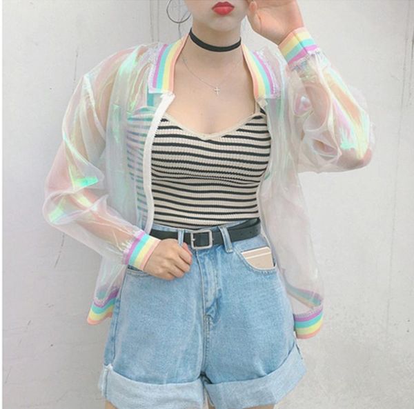 harajuku summer women jacket laser rainbow symphony hologram basiccoat clear iridescent transparent bomber sunproof women's jackets, Black;brown
harajuku summer women jacket laser rainbow symphony hologram basiccoat clear iridescent transparent bomber sunproof women's jackets, Black;brown