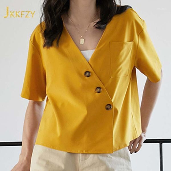 summer v-neck short sleeve button chic shirt woman casual solid yellow white female blouse office ladies work women's blouses & shirts
summer v-neck short sleeve button chic shirt woman casual solid yellow white female blouse office ladies work women's blouses & shirts