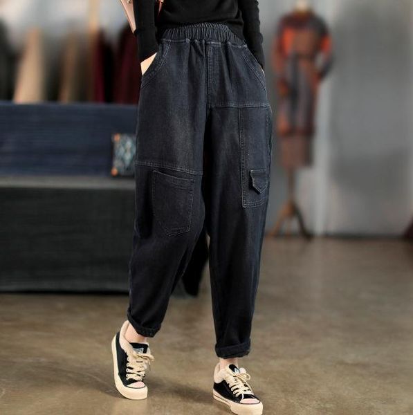 women jeans fleece pockets winter casual pocket elastic waist harem warm trousers for women's, Blue
women jeans fleece pockets winter casual pocket elastic waist harem warm trousers for women's, Blue