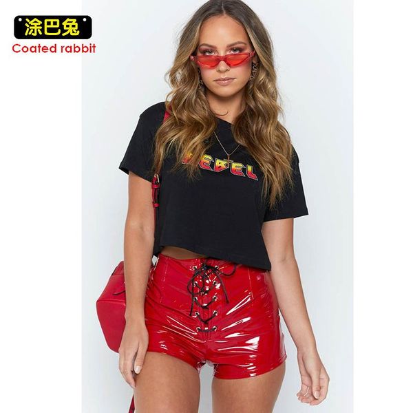 women's shorts cr red pu bandage bodycon women high waist lace up casual drawstring fashion black fur bottoms, White;black
women's shorts cr red pu bandage bodycon women high waist lace up casual drawstring fashion black fur bottoms, White;black