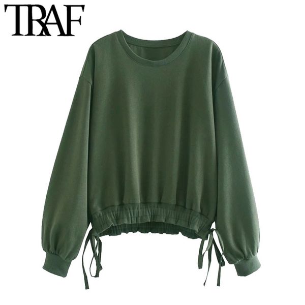 women fashion with adjustable tied loose sweatshirt vintage o neck long sleeve female pullovers chic 210507, Black
women fashion with adjustable tied loose sweatshirt vintage o neck long sleeve female pullovers chic 210507, Black