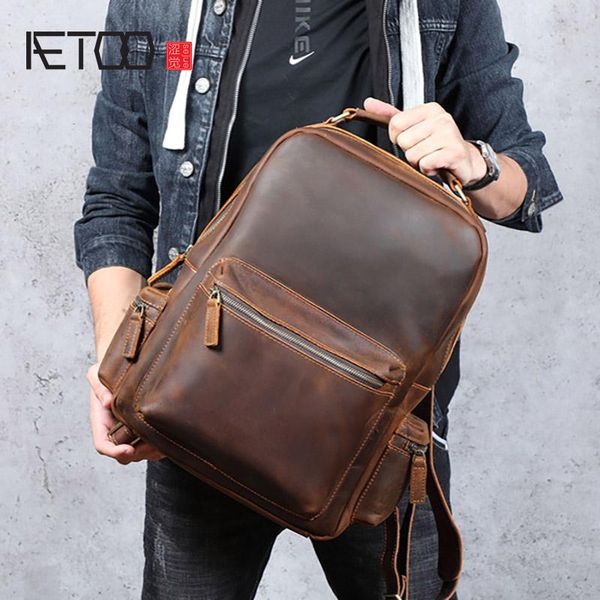 retro crazy horse leather backpack, men's handmade large capacity computer bag backpack
retro crazy horse leather backpack, men's handmade large capacity computer bag backpack