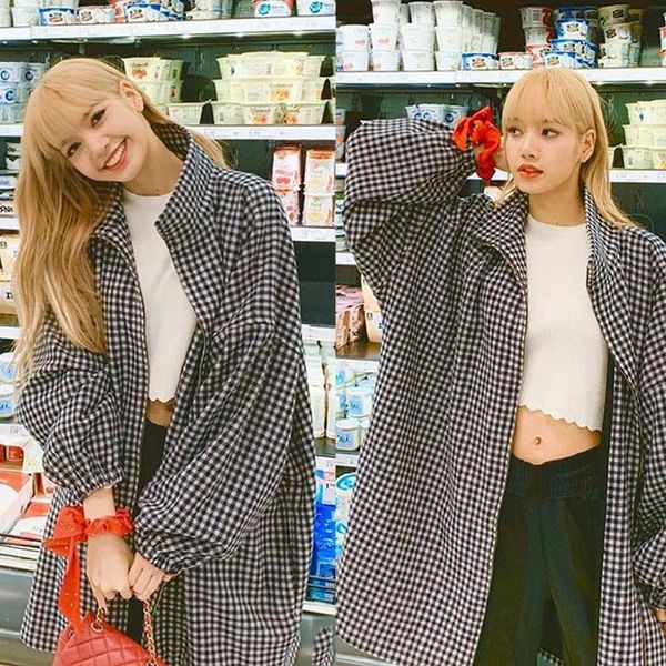 women's jackets kpop korean celebrity black white plaid temperament elegant jacket women spring loose long ladies harajuku coat, Black;brown
women's jackets kpop korean celebrity black white plaid temperament elegant jacket women spring loose long ladies harajuku coat, Black;brown