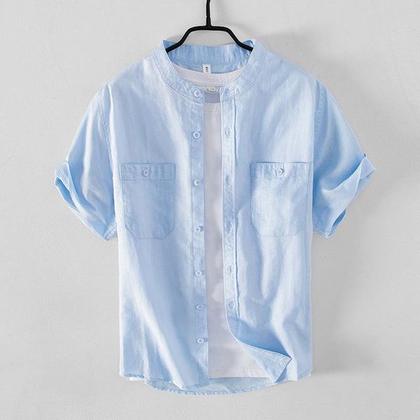 men's casual shirts summer retro two pockets short sleeve cotton linen shirt fashion stand collar male's slim clothes japanese sty, White;black
men's casual shirts summer retro two pockets short sleeve cotton linen shirt fashion stand collar male's slim clothes japanese sty, White;black