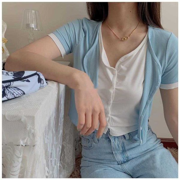 womengaga summer women's fake two loose v-neck cardigan thin tees short sleeve t shirt korean girl female h53d 210603, White
womengaga summer women's fake two loose v-neck cardigan thin tees short sleeve t shirt korean girl female h53d 210603, White